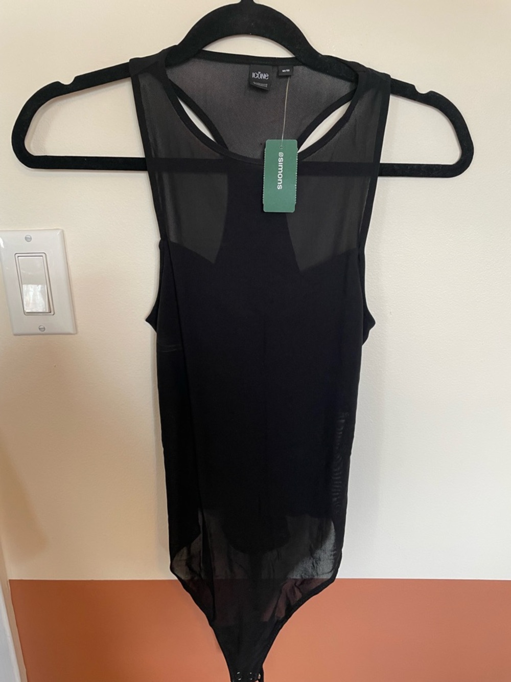 Simons Black Sheer Mesh Tank Bodysuit